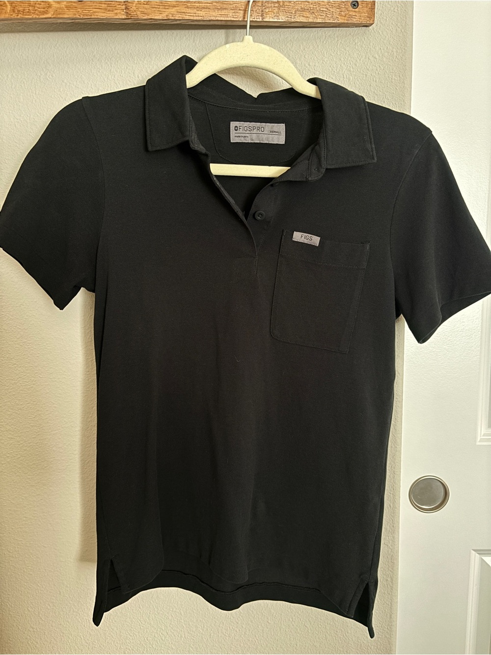 Figs Women’s Black Short Sleeve Polo with Chest Pocket